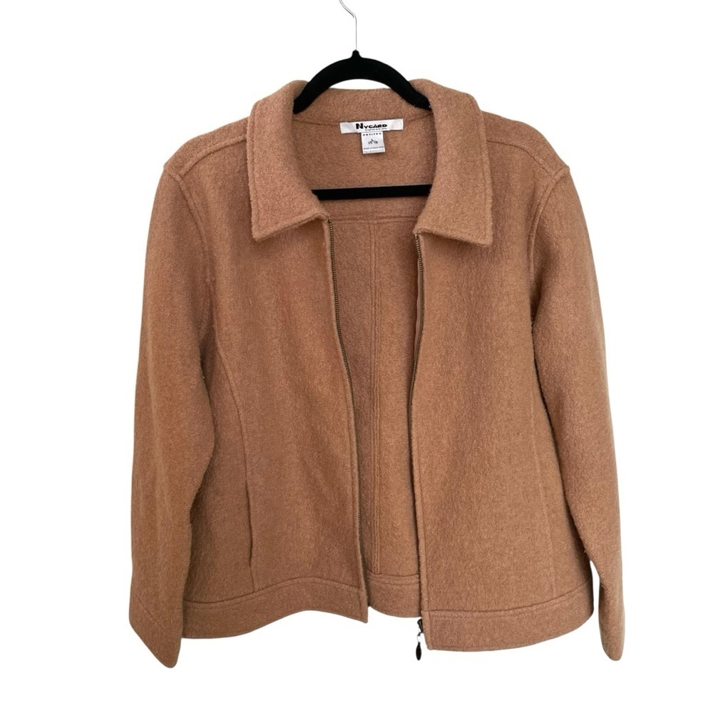NYGARD COLLECTION Camel Boiled Wool Zip Front Jacket Large Petite